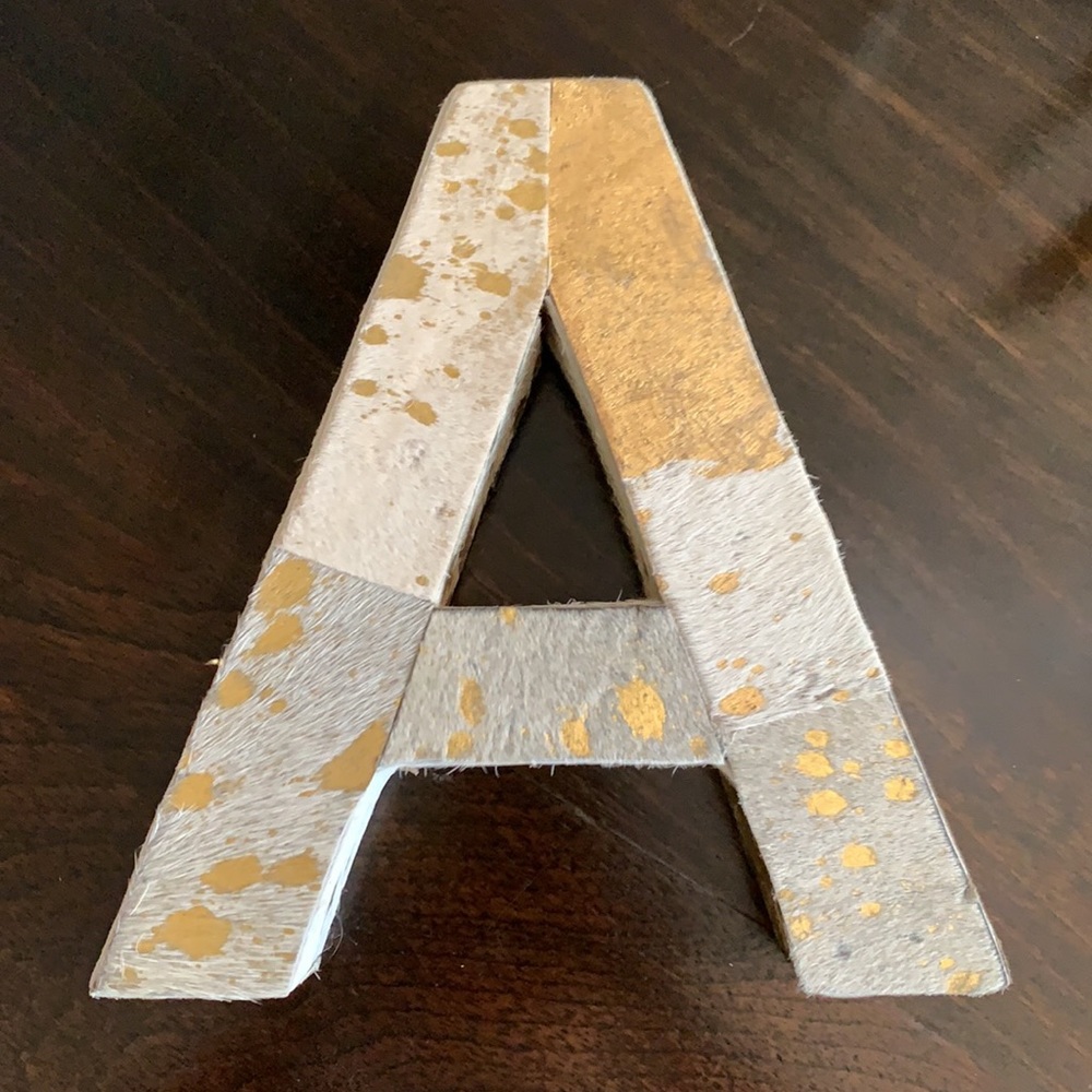 Letter A Gold and Cream Haircalf Wall Art or Desk/Table/ Shelf Decor